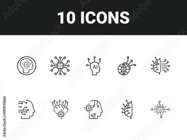 Obraz Artificial intelligence line icon set. Set of outline icons related to virtual assistant, generative AI, robotic, data science and others. Vector illustration.