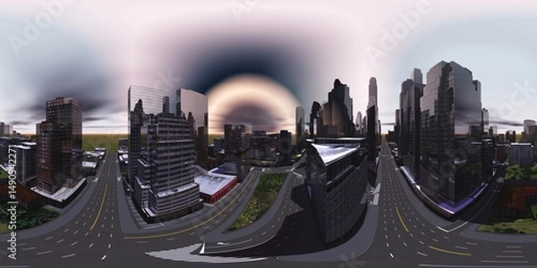 Fototapeta Panorama of the city. Environment map. HDRI map. equidistant projection. Spherical panorama.
3D rendering
