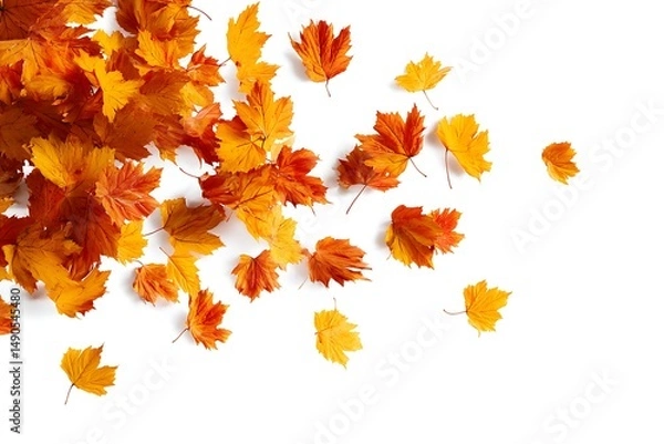 Obraz Autumn falling maple leaves isolated on white background.