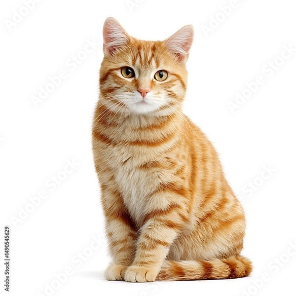 Obraz cute ginger cat sitting and looking at the camera ,isolated on white background.
