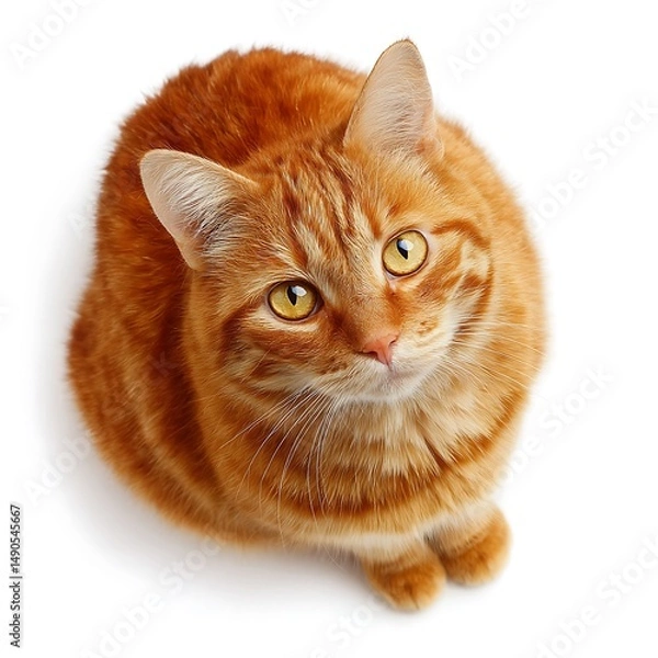 Obraz cute ginger cat sitting and looking at the camera ,isolated on white background.