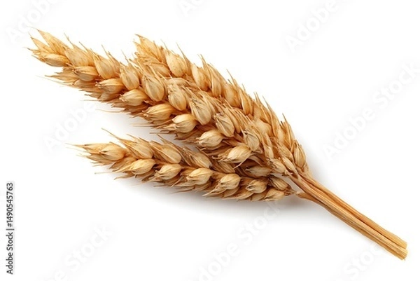 Obraz Dry wheat ear, grain isolated on white background.