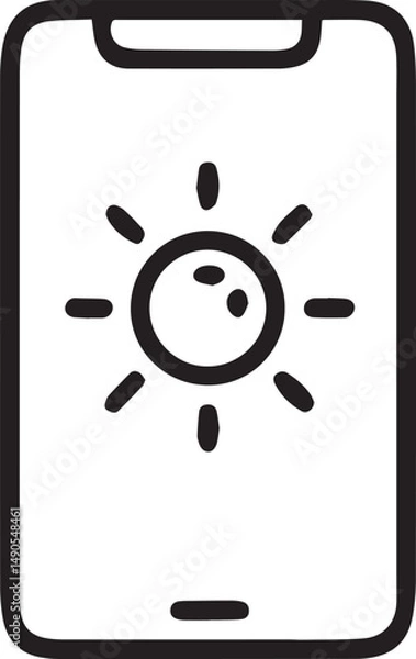 Obraz Minimal Outlined Icon of Mobile with Solar App