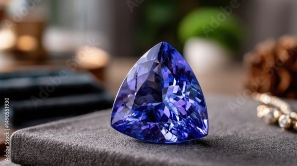 Fototapeta Close-up of a dazzling tanzanite gemstone, showcasing its vibrant blue-violet hues and expertly faceted surface