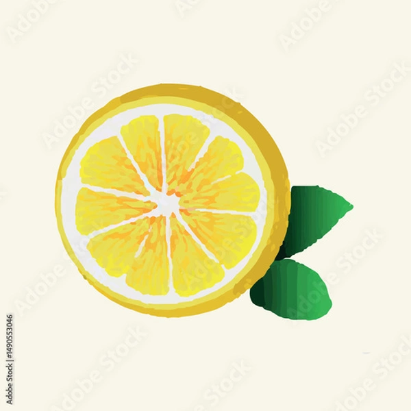 Obraz slice of lemon with leaf . creative fruits icon vector