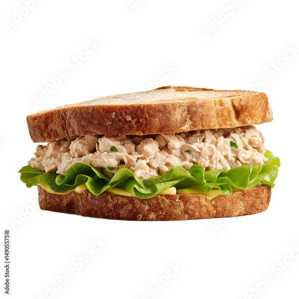 Obraz Delicious tuna sandwich photographed in professional setup with white transparent background showcasing authentic texture, subtle color contrast, and gourmet presentation appeal