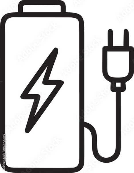 Fototapeta Minimal Battery Charging Icon in Line Art Style
