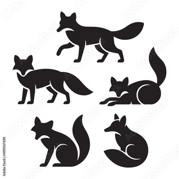 Fototapeta Fox silhouette icon set. Vector black silhouette. with white background