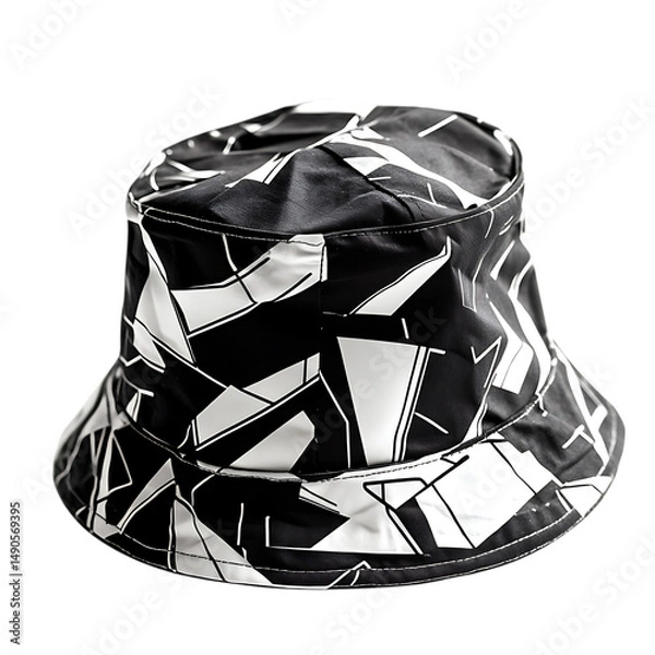 Fototapeta Edgy Bucket Hat with Modern Angular Seams and a Bol Isolated on Transparent Background
