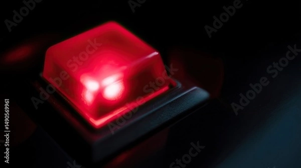 Fototapeta Illuminated Red Button: Urgent notification of a critical system state requiring immediate attention.