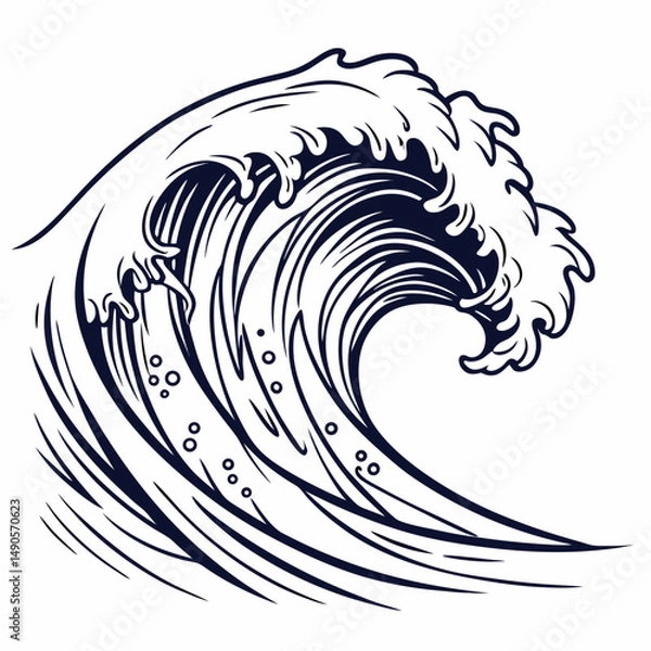 Fototapeta Powerful ocean wave abstract line art design