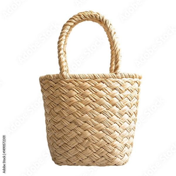 Fototapeta Elegant Straw Tote Bag with Delicate Weaving Isolated on Transparent Background