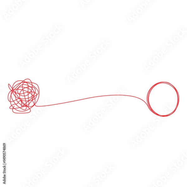Obraz Red Thread Untangling a Problem and Finding a Solution Vector Concept