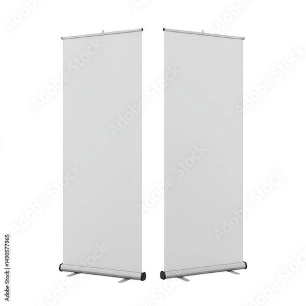 Fototapeta Two roll up banner stands isolated on transparent background. for exhibition and promotion.