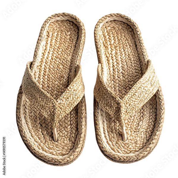 Fototapeta Bohemian Espadrille Sandals with Organic Woven Pattern Isolated on Transparent Background