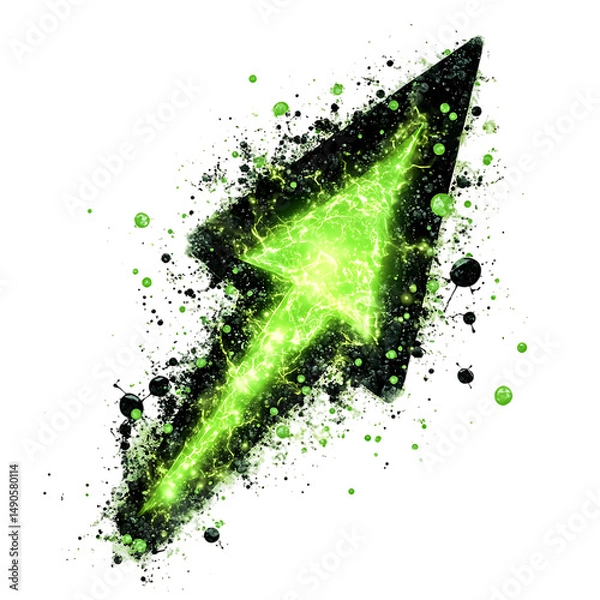 Fototapeta A Glowing Neon Green Arrow with Toxic Algae Blooms Isolated on Transparent Background