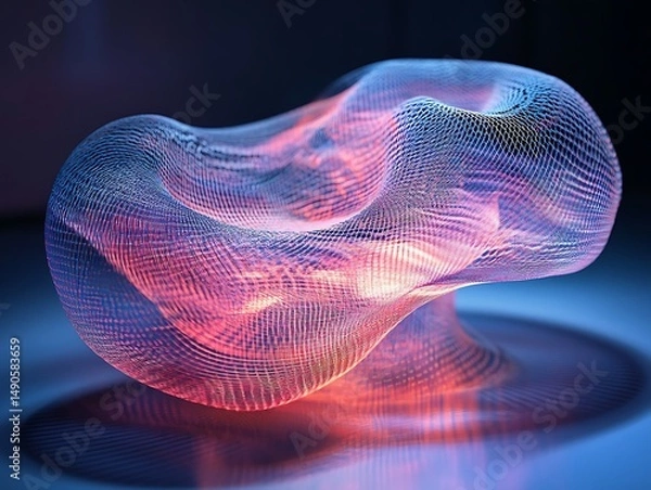 Fototapeta Abstract wireframe structure with vibrant pink and blue gradient hues