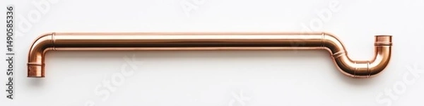 Fototapeta Shiny copper pipe with curved sections. Isolated on white background. Modern industrial design element.