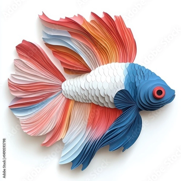 Fototapeta Colorful fish vector with red decorative pattern on white background