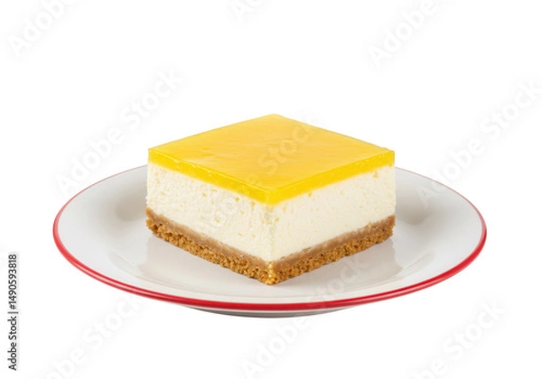 Fototapeta Delicious Lemon Cheesecake Slice on Plate Isolated Transparent Background