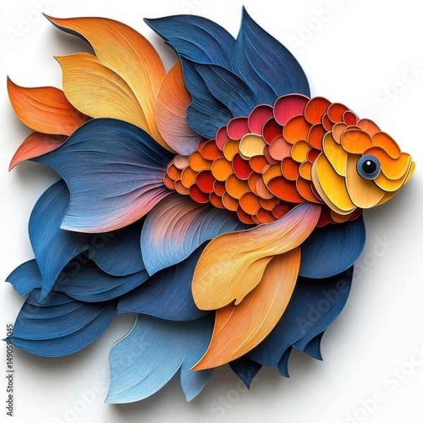 Fototapeta fish of paradise with colorful feathers and autumn leaves in a tropical vector design