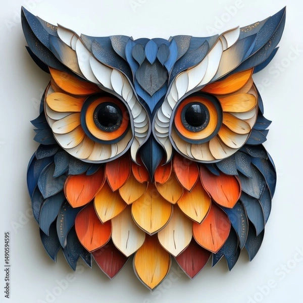 Fototapeta A vector illustration shows a wild owl, a cute cartoon bird with feathered wings in flight, a symbol of nature's aerial design
