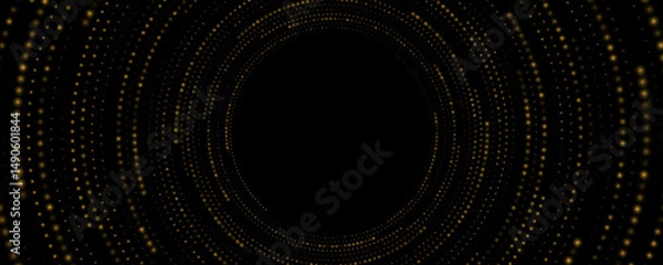 Fototapeta Abstract swirling digital circles of glowing particles on black background. Big Data visualization into cyberspace. Futuristic technology frame. Vector illustration