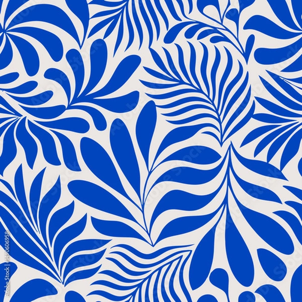 Fototapeta Blue and Gray Abstract Tropical Leaf Pattern