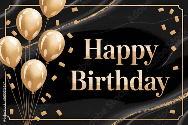 Fototapeta Chic birthday card with black marble background, 