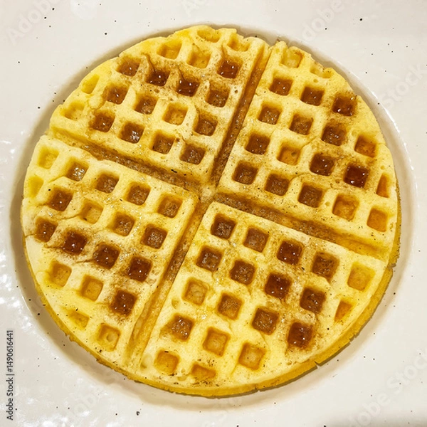 Fototapeta belgian waffles with maple syrup on a plate