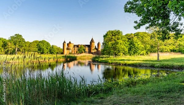 Obraz Domburg, Province Zeeland, Netherlands – May 11, 2025 - Westhove Castle, located in the nature reserve de Manteling near Domburg
