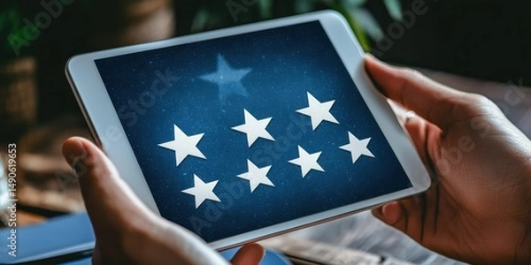 Fototapeta Tablet dashboard showing weekly customer rating summary Stock photo