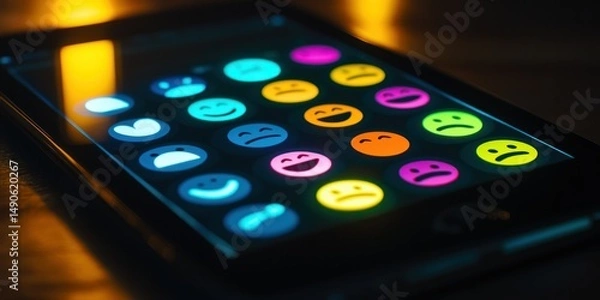 Fototapeta Tablet displaying emotive evaluation with mood icons Stock photo