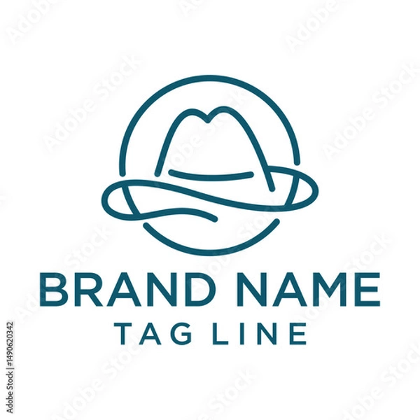 Fototapeta A stylish and minimalist logo featuring a line art illustration of a hat enclosed within a circle. Evokes fashion, elegance, and a touch of classic style. Suitable for apparel or lifestyle brands.
