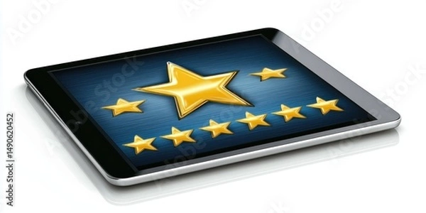 Fototapeta Tablet displaying product with 5-star average review Stock photo
