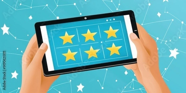 Fototapeta Tablet displaying user behavior trends and rating visuals Stock photo