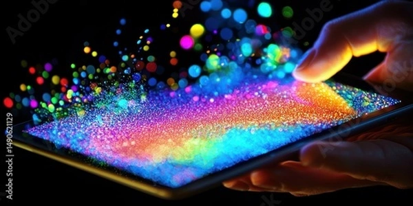 Fototapeta Tablet held at an angle displaying colorful evaluation graphics Stock photo