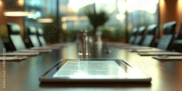 Fototapeta Tablet on conference table displaying client feedback scores Stock photo