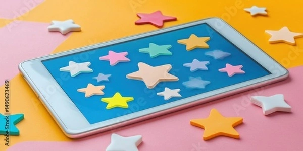 Fototapeta Tablet rating screen surrounded by floating icons Stock photo
