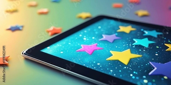 Fototapeta Tablet rating screen surrounded by floating icons Stock photo
