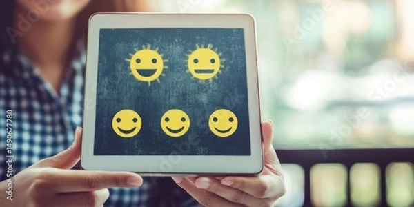 Fototapeta Tablet showing insights from customer digital feedback Stock photo