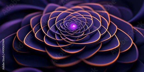Obraz Close-up of layered spiral geometry in deep purple tones with glowing orange edges. Symbol of fractals and infinity.