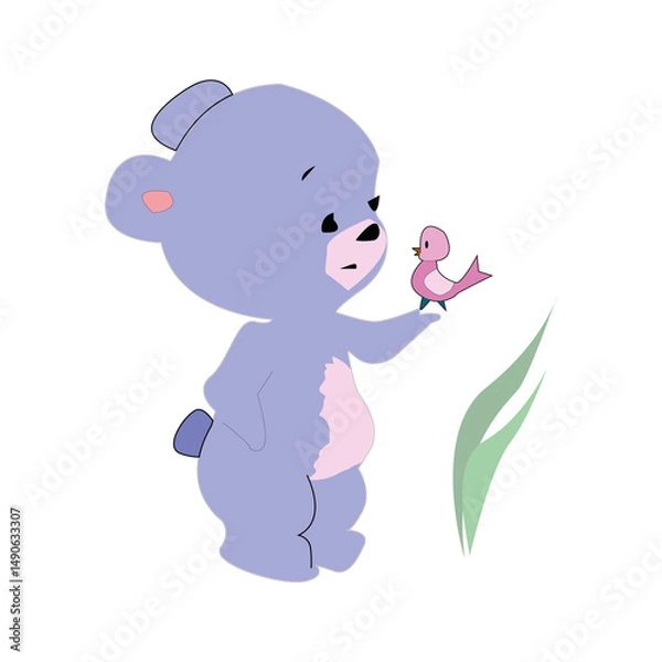 Obraz teddy bear with bird illustration 