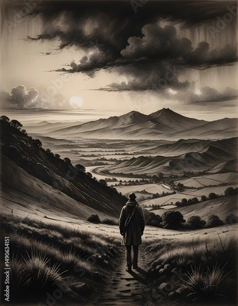 Fototapeta man walking in the mountains
