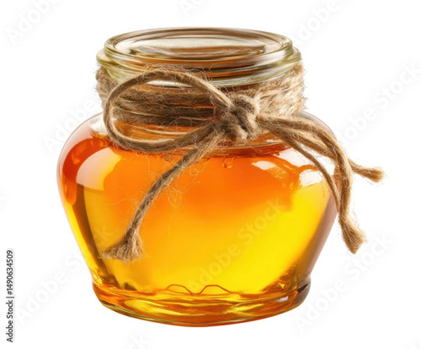 Fototapeta Natural honey jar with twine rustic decoration for gifts, cut out transparent