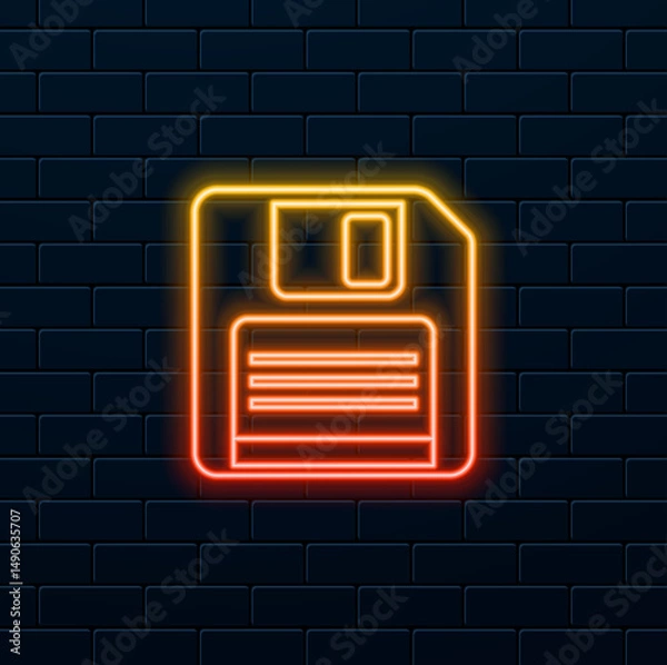 Obraz 3D floppy disk icon. neon.storage or nostalgia style, featuring small metallic label area and clear indentation in the center, on white background