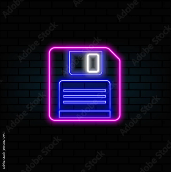 Obraz 3D floppy disk. neon style.storage. neon floppy disk.