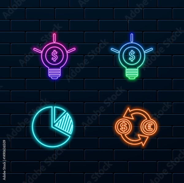 Obraz business lamp.currency exchange rates. neobusiness pie chart. neon style. currency exchange rates line