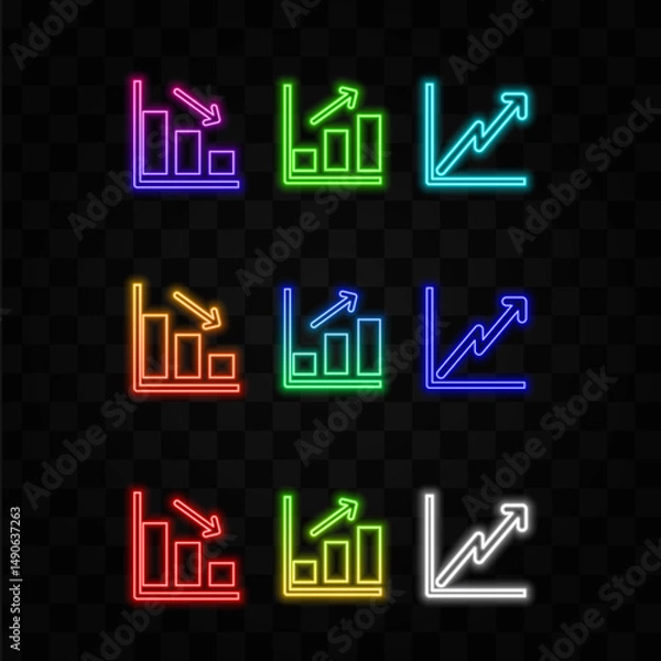 Obraz graphic icon illustration with down arrow. growing graph. financial graph decline. neon style.. suitable for apps, websites, mobile apps. finance related icon.
