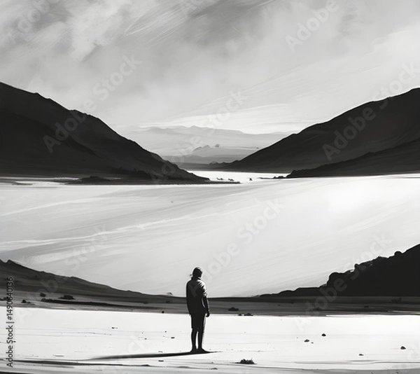 Fototapeta man walking on the mountain